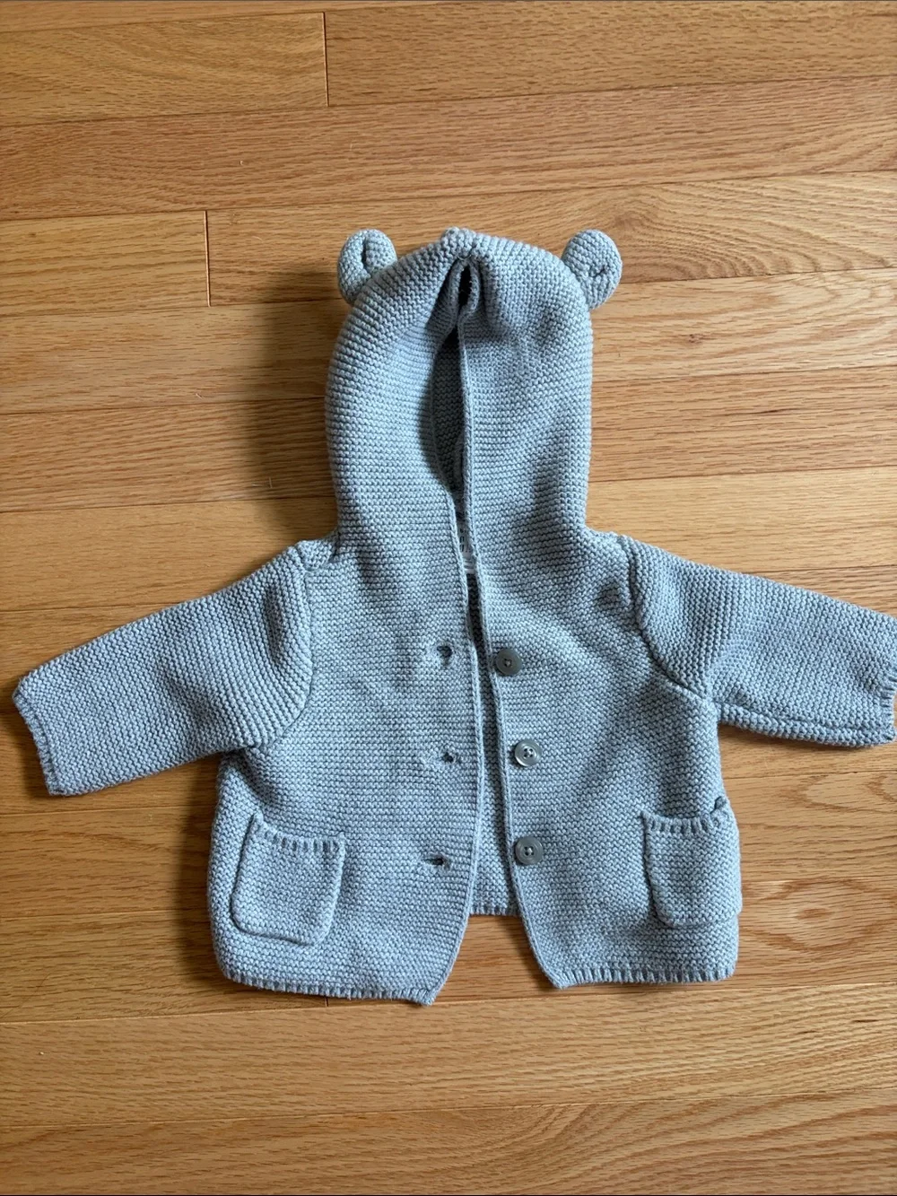 Cozy Light Gray Baby Knit Hooded Cardigan with Ears